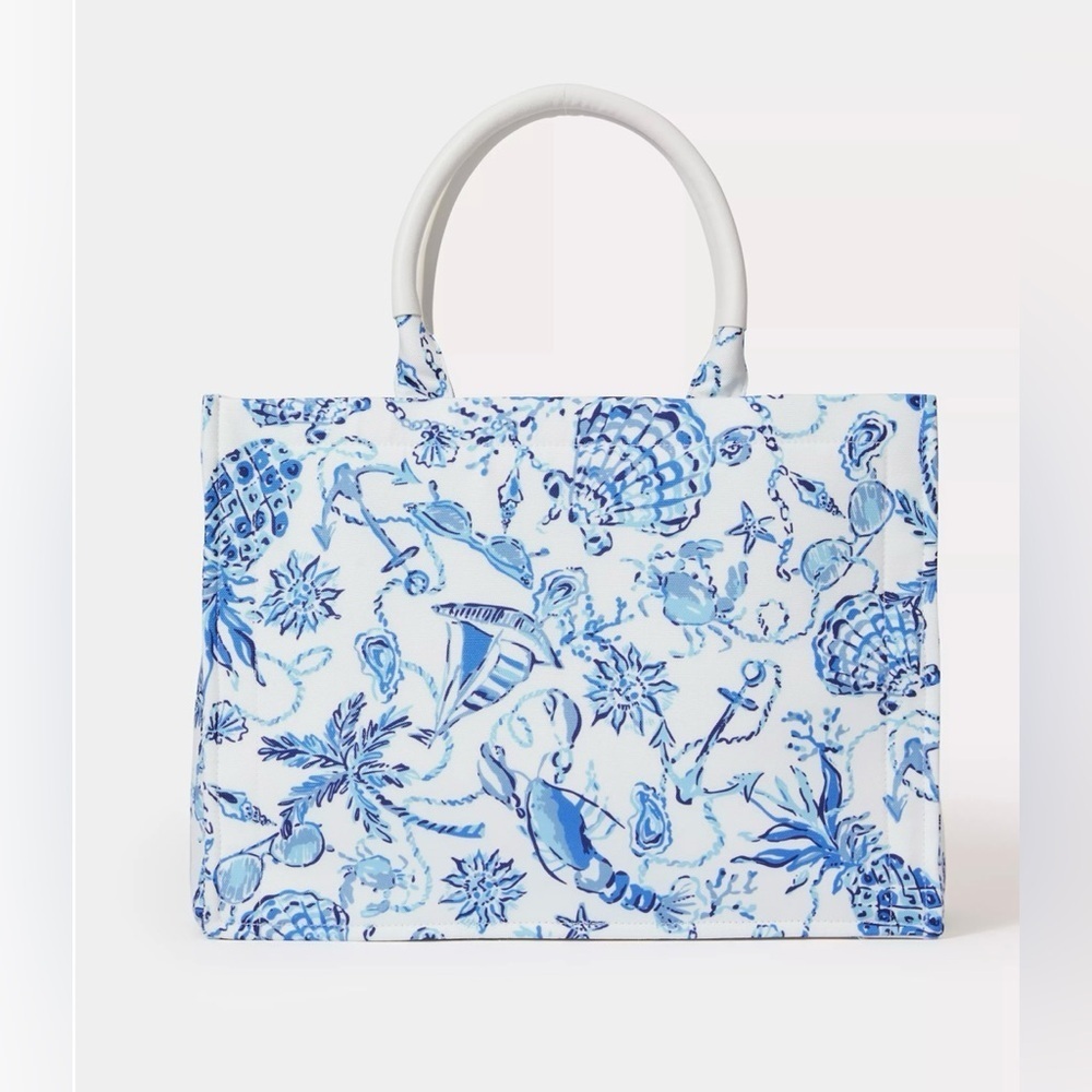 Lilly Pulitzer Adair Tote Resort White Barefoot Beachcombers - Picture 5 of 11
